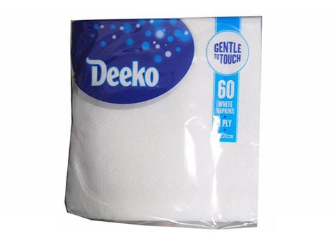 DEEKO PK60 NAPKINS 1 PLY WHITE 31cm x 31cm