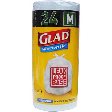 GLAD PK24 TIDY BAGS WAVETOP TIE MEDIUM 27L FRESH SCENT