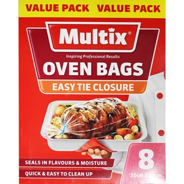 Multix 8pk Oven Bags (w/ easy tie) - 25cm x 38cm