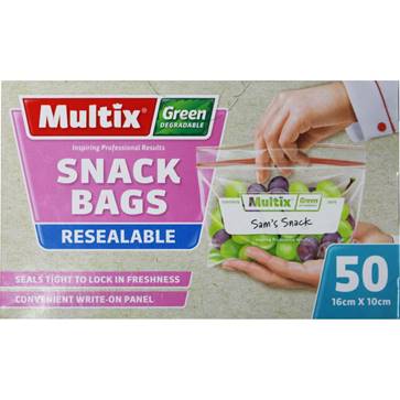 Multix 50pk resealable snack bags - 16cm x 10cm